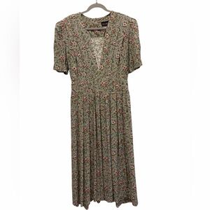 VTG Melissa Harper Cottagecore Retro Floral Green Midi Dress Size 14Tall Garden